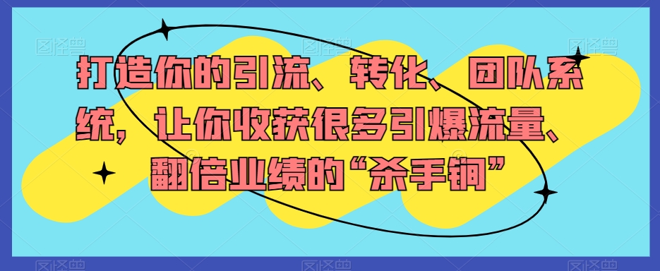 打造你的引流、转化、团队系统，让你收获很多引爆流量、翻倍业绩的“杀手锏”-如意资源库
