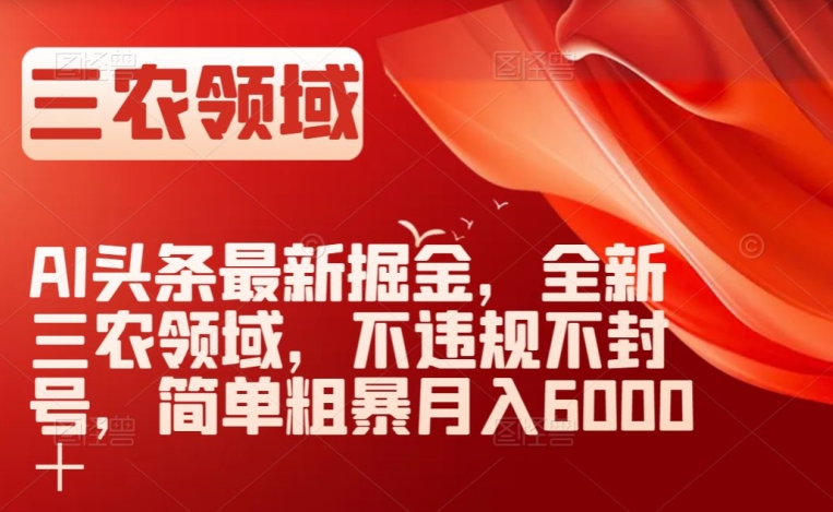 AI头条最新掘金，全新三农领域，不违规不封号，简单粗暴月入6000＋【揭秘】-如意资源库