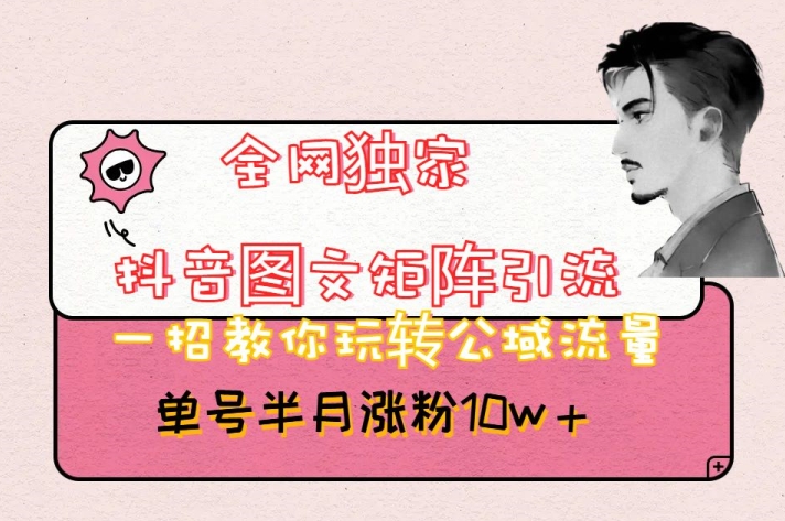 全网独家抖音图文矩阵引流，一招教你玩转公域流量，单号半月涨粉10w+【揭秘】-如意资源库