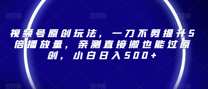 视频号原创玩法，一刀不剪提升5倍播放量，亲测直接搬也能过原创，小白日入500+【揭秘】-如意资源库