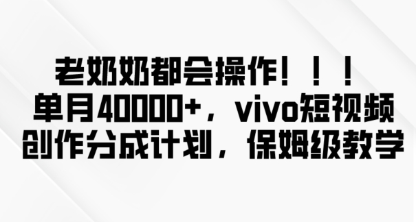 老奶奶都会操作，新平台无脑操作，单月40000+，vivo短视频创作分成计划【揭秘】-如意资源库
