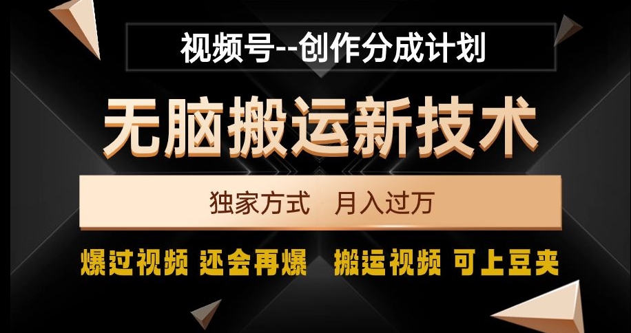 视频号无脑搬运新技术，破原创壕流量，独家方式，爆过视频，还会再爆【揭秘】-如意资源库