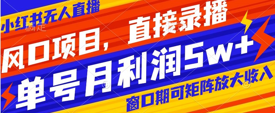 风口项目，小红书无人直播带货，直接录播，可矩阵，月入5w+【揭秘】-如意资源库