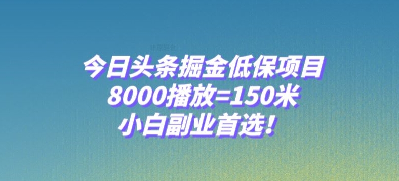 今日头条掘金低保项目，8000播放=150米，小白副业首选【揭秘】-如意资源库