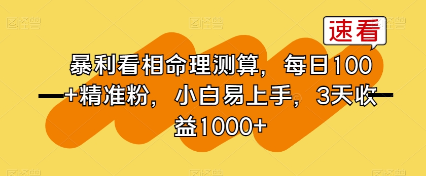 暴利看相命理测算，每日100+精准粉，小白易上手，3天收益1000+【揭秘】-如意资源库