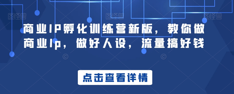 商业IP孵化训练营新版，教你做商业Ip，做好人设，流量搞好钱-如意资源库
