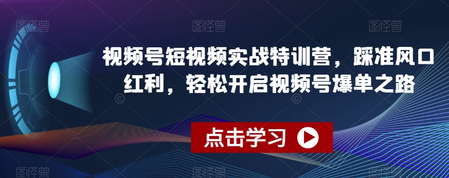 视频号短视频实战特训营，踩准风口红利，轻松开启视频号爆单之路-如意资源库