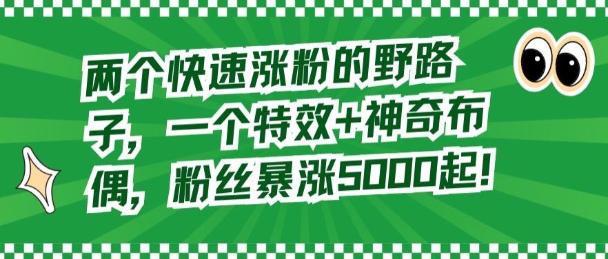 两个快速涨粉的野路子，一个特效+神奇布偶，粉丝暴涨5000起【揭秘】-如意资源库