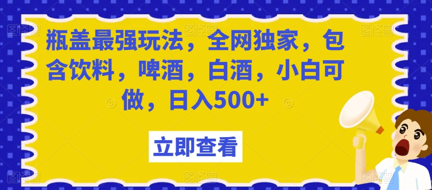 瓶盖最强玩法，全网独家，包含饮料，啤酒，白酒，小白可做，日入500+【揭秘】-如意资源库