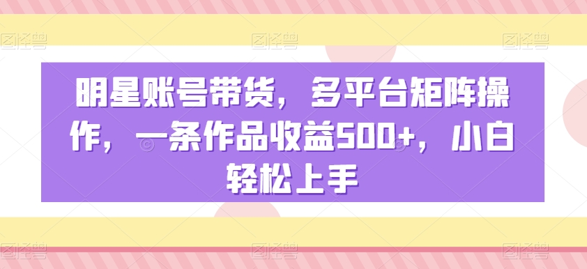 明星账号带货，多平台矩阵操作，一条作品收益500+，小白轻松上手【揭秘】-如意资源库