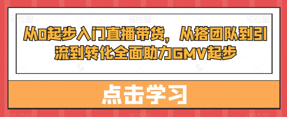 从0起步入门直播带货，​从搭团队到引流到转化全面助力GMV起步-如意资源库