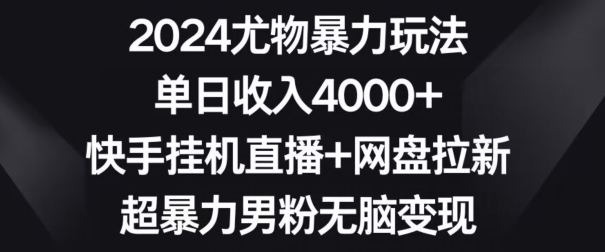2024尤物暴力玩法，单日收入4000+，快手挂机直播+网盘拉新，超暴力男粉无脑变现【揭秘】-如意资源库