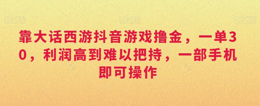 靠大话西游抖音游戏撸金，一单30，利润高到难以把持，一部手机即可操作，日入3000+【揭秘】-如意资源库