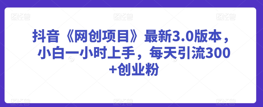 抖音《网创项目》最新3.0版本，小白一小时上手，每天引流300+创业粉【揭秘】-如意资源库