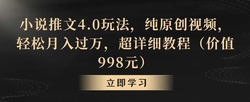 小说推文4.0玩法，纯原创视频，轻松月入过万，超详细教程（价值998元）【揭秘】-如意资源库