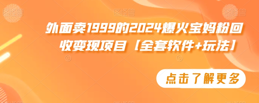 外面卖1999的2024爆火宝妈粉回收变现项目【全套软件+玩法】【揭秘】-如意资源库