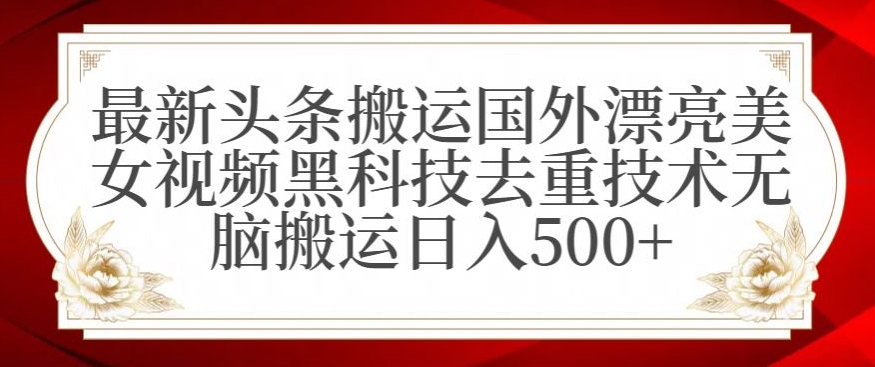 最新头条搬运国外漂亮美女视频黑科技去重技术无脑搬运日入500+【揭秘】-如意资源库