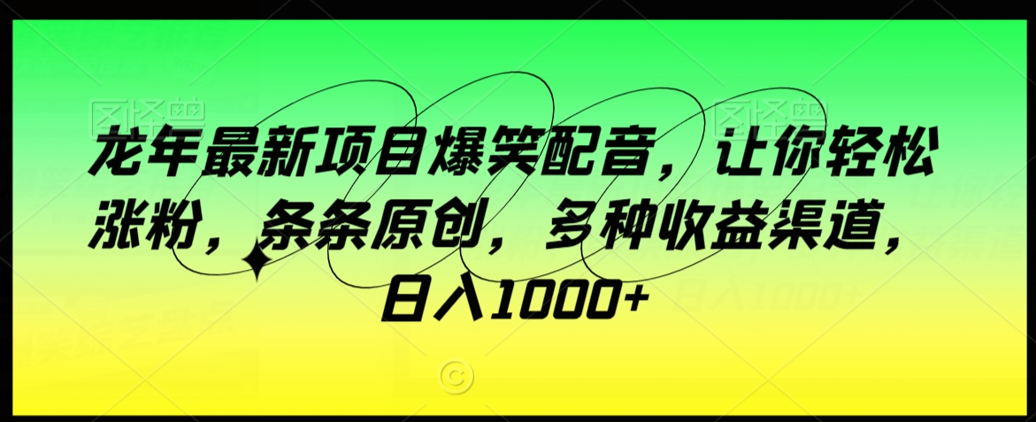 龙年最新项目爆笑配音，让你轻松涨粉，条条原创，多种收益渠道，日入1000+【揭秘】-如意资源库