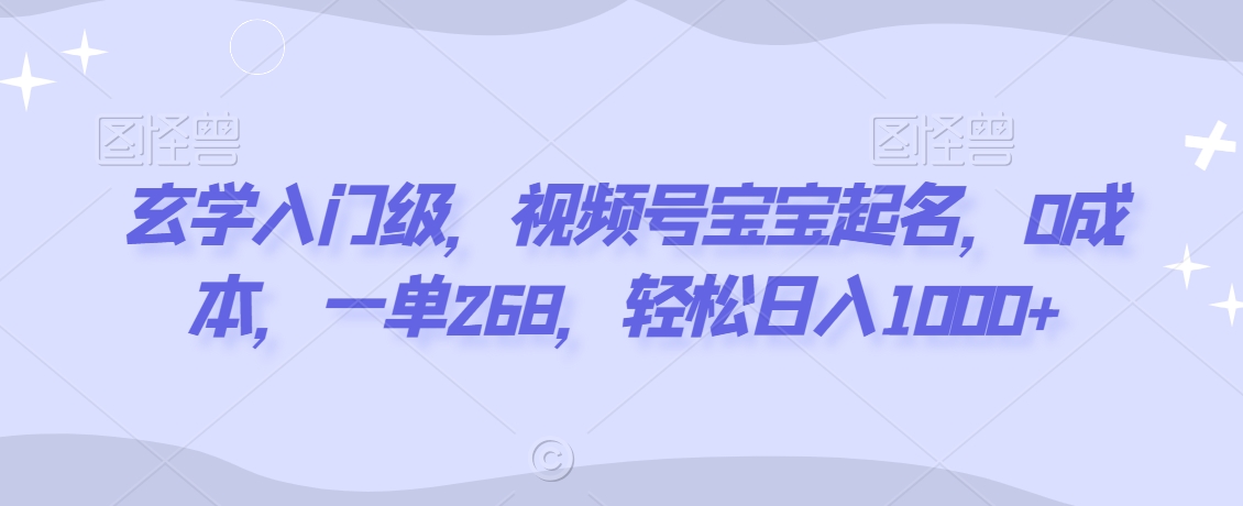 玄学入门级，视频号宝宝起名，0成本，一单268，轻松日入1000+【揭秘】-如意资源库