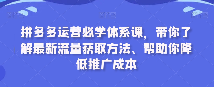 拼多多运营必学体系课，带你了解最新流量获取方法、帮助你降低推广成本-如意资源库