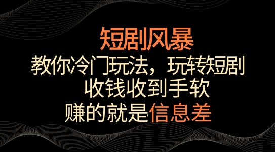短剧风暴，教你冷门玩法，玩转短剧，收钱收到手软【揭秘】-如意资源库
