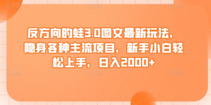 反方向的蛙3.0图文最新玩法，隐身各种主流项目，新手小白轻松上手，日入2000+【揭秘】-如意资源库