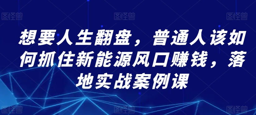 想要人生翻盘，普通人该如何抓住新能源风口赚钱，落地实战案例课-如意资源库