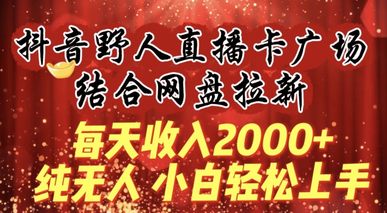每天收入2000+，抖音野人直播卡广场，结合网盘拉新，纯无人，小白轻松上手【揭秘】-如意资源库