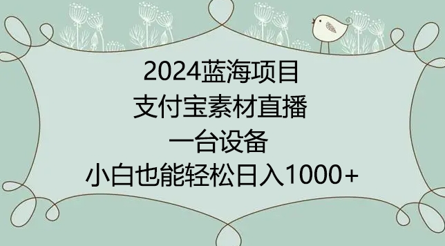 2024年蓝海项目，支付宝素材直播，无需出境，小白也能日入1000+ ，实操教程【揭秘】-如意资源库