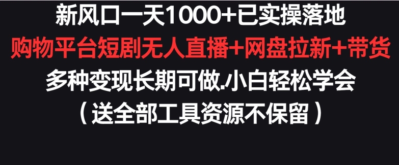 新风口一天1000+已实操落地购物平台短剧无人直播+网盘拉新+带货多种变现长期可做【揭秘】-如意资源库
