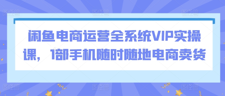 闲鱼电商运营全系统VIP实操课，1部手机随时随地电商卖货-如意资源库