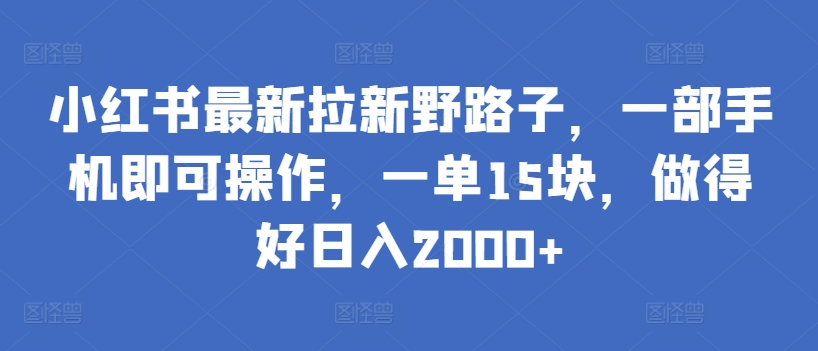 小红书最新拉新野路子，一部手机即可操作，一单15块，做得好日入2000+【揭秘】-如意资源库