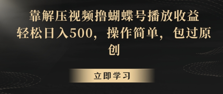 靠解压视频撸蝴蝶号播放收益，轻松日入500，操作简单，包过原创【揭秘】-如意资源库
