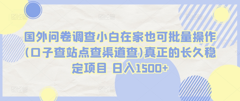 国外问卷调查小白在家也可批量操作(口子查站点查渠道查)真正的长久稳定项目 日入1500+【揭秘】-如意资源库