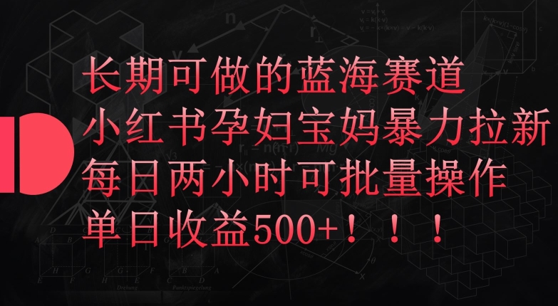 长期可做的蓝海赛道，小红书孕妇宝妈暴力拉新玩法，每日两小时可批量操作，单日收益500+【揭秘】-如意资源库