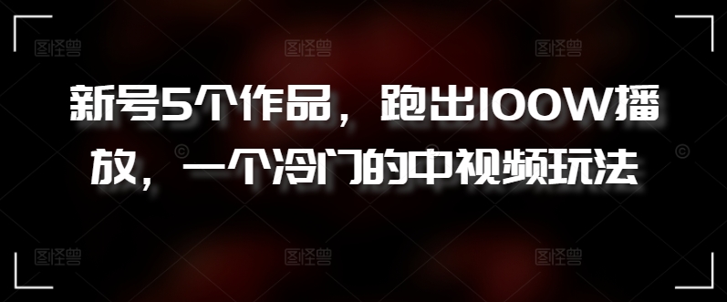 新号5个作品，跑出100W播放，一个冷门的中视频玩法【揭秘】-如意资源库