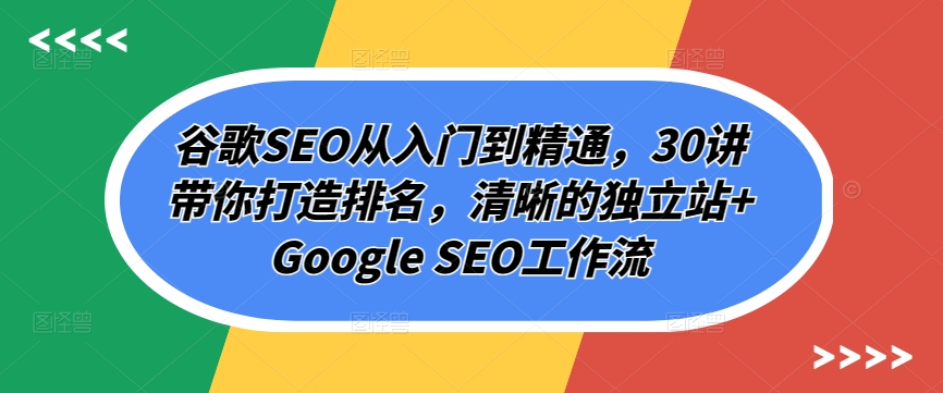谷歌SEO从入门到精通，30讲带你打造排名，清晰的独立站+Google SEO工作流-如意资源库