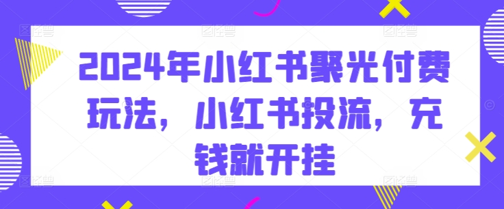 2024年小红书聚光付费玩法，小红书投流，充钱就开挂-如意资源库