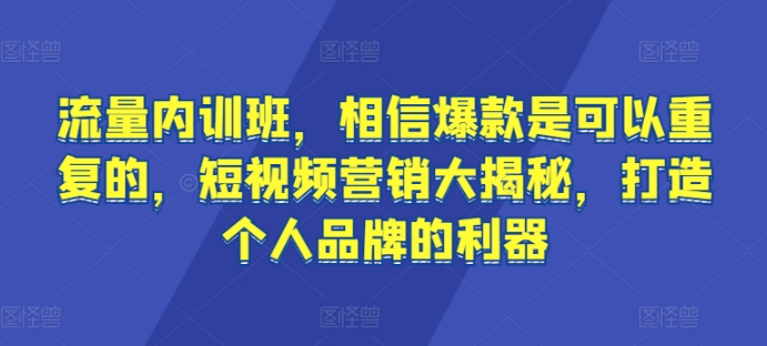 流量内训班，相信爆款是可以重复的，短视频营销大揭秘，打造个人品牌的利器-如意资源库