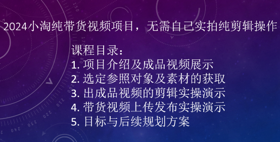 2024小淘纯带货视频项目，无需自己实拍纯剪辑操作-如意资源库