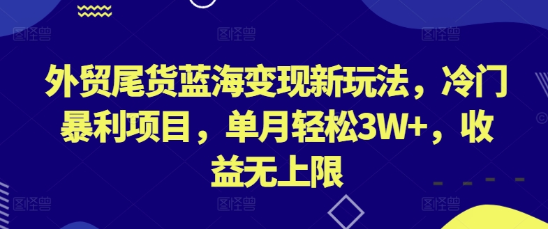 外贸尾货蓝海变现新玩法，冷门暴利项目，单月轻松3W+，收益无上限【揭秘】-如意资源库
