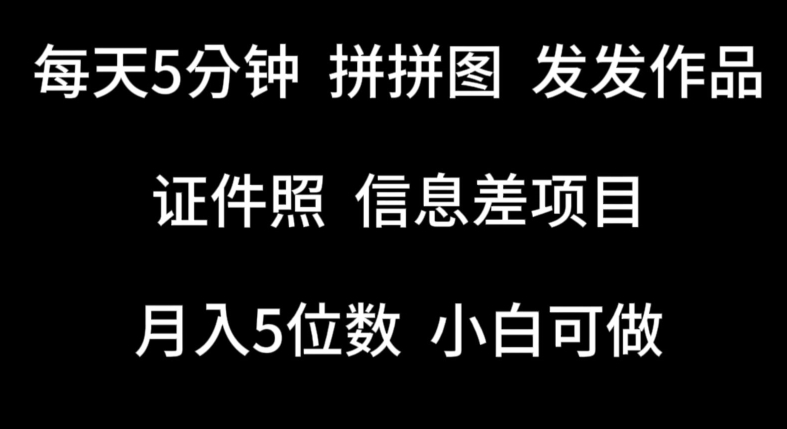 每天5分钟，拼拼图发发作品，证件照信息差项目，小白可做【揭秘】-如意资源库