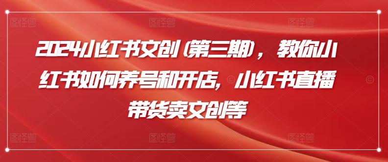 2024小红书文创(第三期)，教你小红书如何养号和开店，小红书直播带货卖文创等-如意资源库