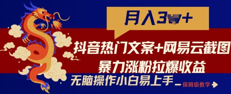 抖音热门文案+网易云截图暴力涨粉拉爆收益玩法，小白无脑操作，简单易上手【揭秘】-如意资源库