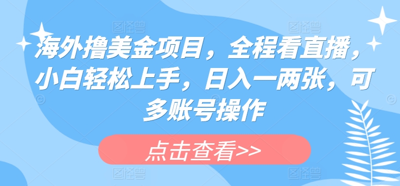 海外撸美金项目，全程看直播，小白轻松上手，日入一两张，可多账号操作【揭秘】-如意资源库