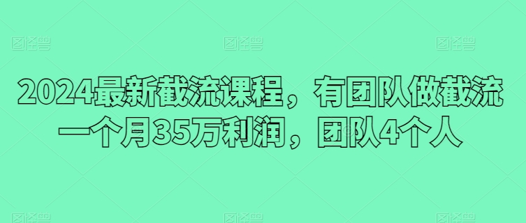 2024最新截流课程，有团队做截流一个月35万利润，团队4个人-如意资源库