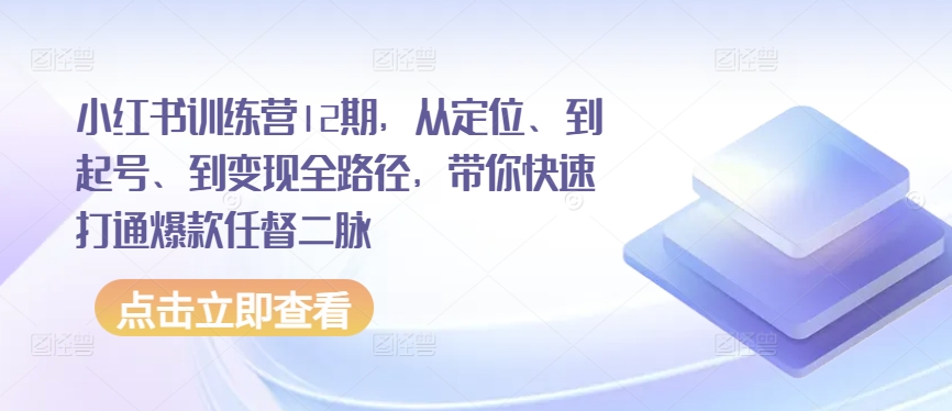 小红书训练营12期，从定位、到起号、到变现全路径，带你快速打通爆款任督二脉-如意资源库