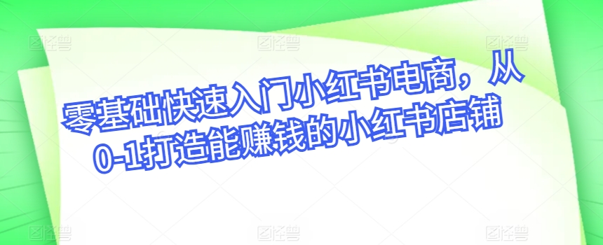 零基础快速入门小红书电商，从0-1打造能赚钱的小红书店铺-如意资源库