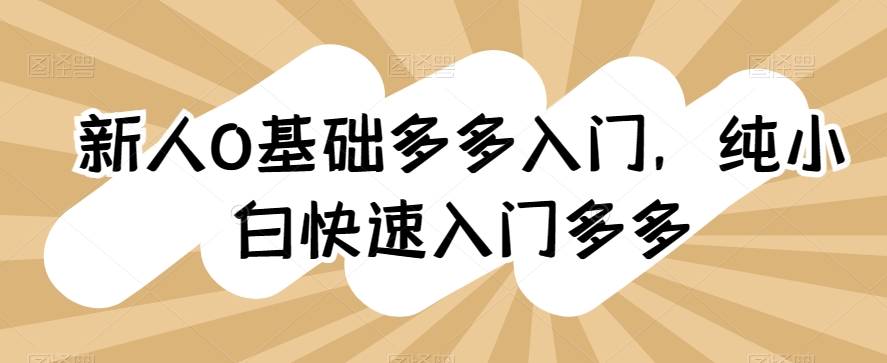 新人0基础多多入门，​纯小白快速入门多多-如意资源库