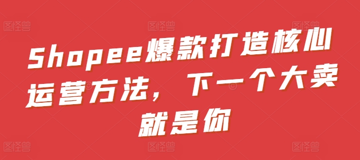 Shopee爆款打造核心运营方法，下一个大卖就是你-如意资源库